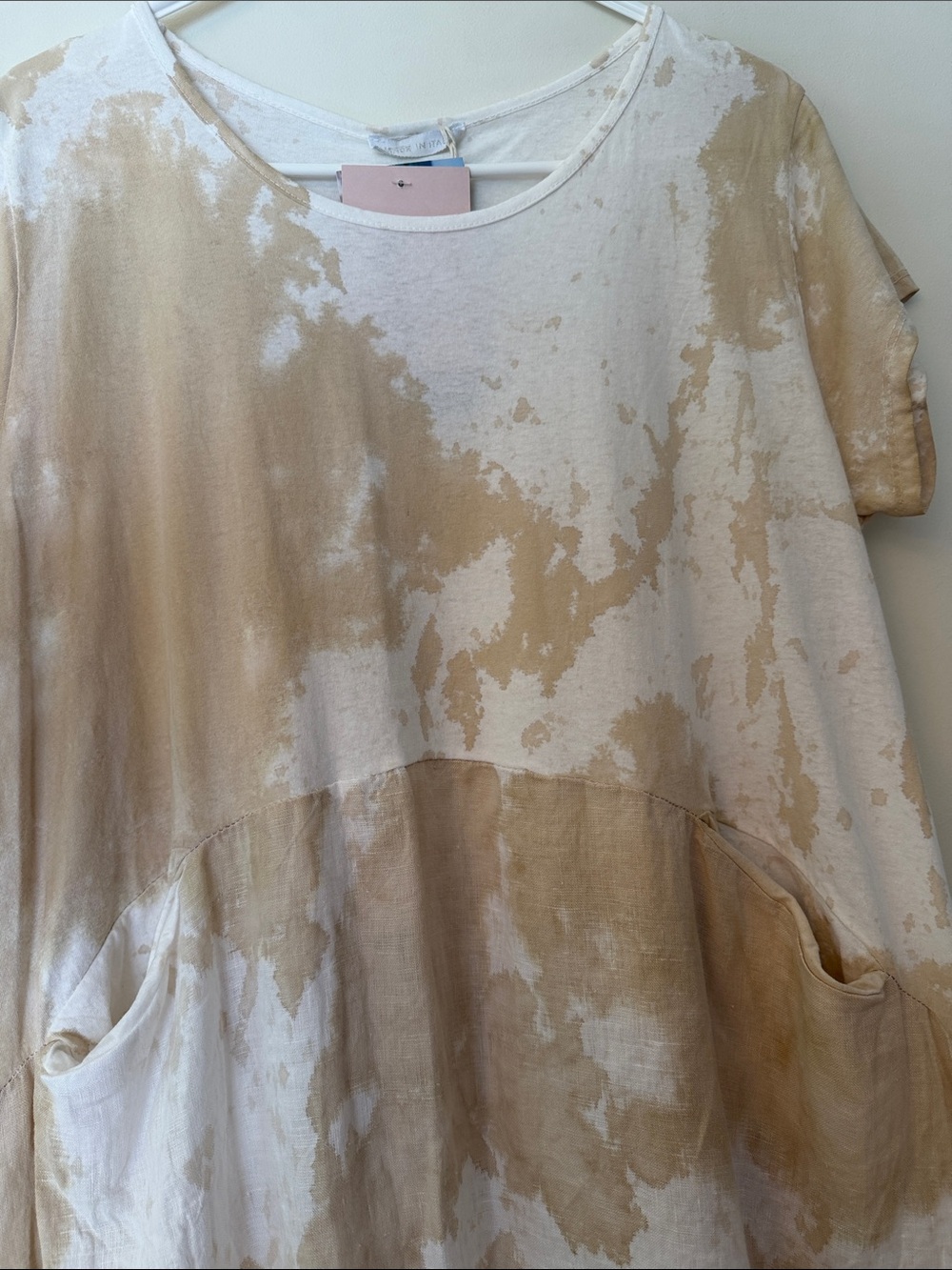 Liabella Italian Linen Cotton Dress S Neutral Beige White Tie Dye Cocoon - Picture 6 of 11